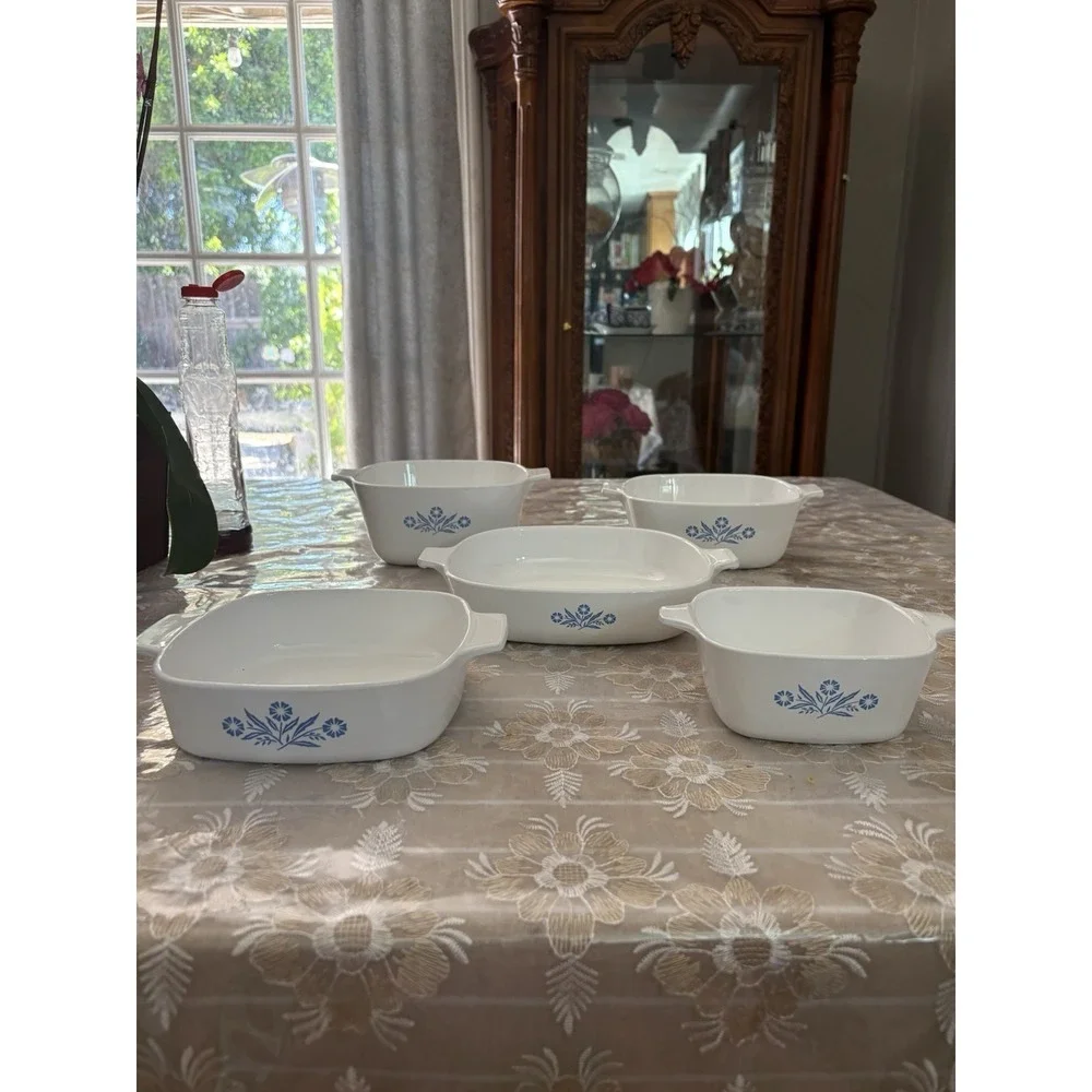 5 pc Lot Set Vintage Corning Ware Blue Cornflower Casserole Baking Dishes